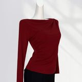 Toloer Temperament Money A Word Shoulder T Shirt Female Early Spring New Women's Pure To Show The Shoulder Inside The Long Sleeve Bottom Shirt Delicate