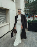 Knitted Turtleneck Pleated Tank Maxi Dress-Outfit
