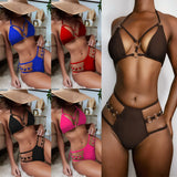 Toloer Single Swimming Dress 2023 Solid Color Bikini Ladies Split Sway Triangle Steel Ring Bikini B658Q-Outfit