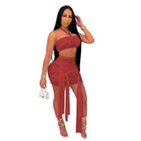 Toloer New Women's Perspective Mesh Bandage Dress Strapless Skirt Two-Piece Set-Outfit