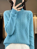 Half High Collar Twist Reduce Age Pullover Sweater Female Loose Long Sleeve Add Thick Knit Jacket Bottom Shirt Female-Outfit