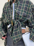 Style Collar Loose Shirt 2025 Autumn Check-In Long-Sleeved Pocket Women's