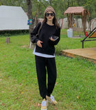 Chic Women Sweater Pullovers & Elastic Waist Harem Pants Autumn Winter Female 2 Pieces Knitted