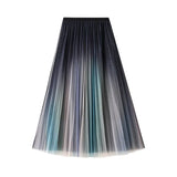 Women‣s Korean Gradient Color Skirt Fashion Mesh Yarn High Waist Pleated Mid-length Skirt-Outfit