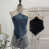 Summer Babes Hanging Neck Cowboy Corset Irregular Hairy Short Vest