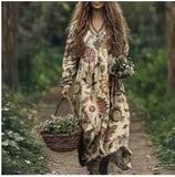 Printed Summer Long-Sleeved Dress Art Retro