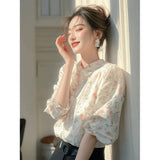 2025 New Light Luxury High-End White Printed Shirt Super Good-Looking Beautiful French Long-Sleeved