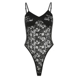 Toloer 2024 New Women's Urban Charm Personality Text Embellished With Pure Color Lace Jumpsuit-Outfit