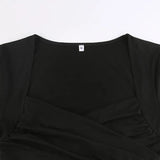 Criss Cross Ruched V Neck Tee-Outfit