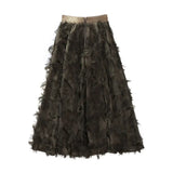 Black Ruched Skirt For Women High Waist Patchwork Tassel Solid Midi Skirts Female Summer Clothing 2022 Summer