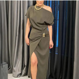 Autumn Women's New Solid-Color Short-Sleeved Straight-In-Fork Temperament