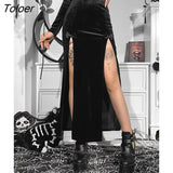 Gothic Harajuku Punk Black Hole Skirt Y2K Goth Mesh Grunge Patchwork Eyelet Split Long Skirt Summer Sexy Night Club
