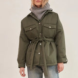 Spring Turn Down Collar Parkas Women Fashion Tie Belt Coats Women Elegant Single Breasted Cotton Jackets Female
