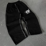 Men's Hip-Hop Letter-Print Sweatpants Trendy Street Loose-Fitting Broad Leg Trousers Drawstring Straight