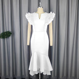Lotus Leaves Folded Short-Sleeved Dress Banquet Temperament High-Waisted Fishtail Dress
