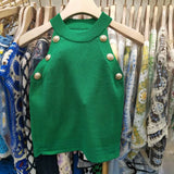Quality 2022 Summer New Hollow Out Womens Tank Tops Thin Knitted Sleeveless Sexy Tops Golden Buttons Camisole Women