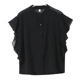 Toloer New Summer Of 2023 Loose Show Thin Short Sleeve Lotus Leaf Sleeve Jacket Thin Design Sense Minority Chiffon Shirt Girl-Outfit