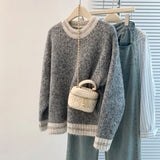 Toloer And Winter Dress New Women's Sweater Women's Korean Round Collar Bumpy Long-Sleeved Knitted Jersey Women Loose Thin