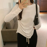 T-Shirt With Round Neck And Shoulder For Women In Autumn, The New Irregular Bottom Has A Niche Coat With A Sense Of Design.-Outfit