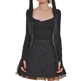 Toloer Girls Splicing Bow Knit U Collar T-Shirt Women's New Slim Slim Casual Bottom Top-Outfit
