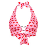 Toloer Sexy Sweet Love Print Metal Buckle Hanging Neck Tie Bra Vest-Outfit