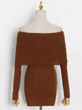 Patchwork Kink Dresses For Female Slash Neck Long Sleeve High Waist Slimming Solid Color Women's Dress New