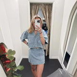 Casual Jeans Set Women's Summer Loose Skinny POLO Short Sleeve Shirts Irregular