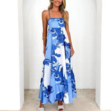 Women's Summer Fashion Print Strip Slings Sexy Big Swing High Waist Dress