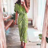 Toloer Women's Autumn New Short Sleeve Temperament Commuter High Waist Print Long