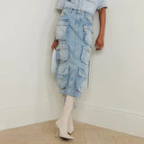 Toloer Feng Shui Wash Long Skirt Autumn 2024 New Multi-Pocket Decoration High Waist Show Skinny Denim Skirt Women-Outfit