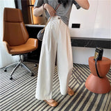High-Rise Water Wash Cotton Casual Suit Pants Women's Summer Thin Loose Straight Broad Leg Pants Feel Nine-Point