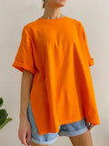 Loose Open Fork Cotton Short-Sleeved T-Shirt Women Comfortable Round Neck Solid Color T Hot