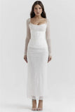 Sheer Long Sleeve Bodycon Maxi Dress-Outfit