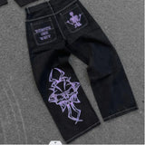 Jeans Women Hip Hop Retro Skull Embroidered Washed Loose Jeans 2023 New Straight Casual Wide-Leg Pants Couple Fashion