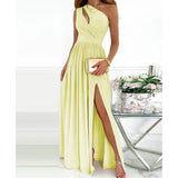 Toloer Women's Wear 2024 Diagonal Shoulder Dress Temperament Sleeveless Sexy High Waist Open Slit Autumn Winter