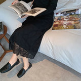 Autumn And Winter Lace Knitted Skirt Women With Sweater High-Waisted A Word Two Sides Wear Medium Long Wool Skirt
