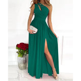 Toloer Women's Wear 2024 Diagonal Shoulder Dress Temperament Sleeveless Sexy High Waist Open Slit Autumn Winter