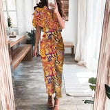 Toloer Women's Autumn New Short Sleeve Temperament Commuter High Waist Print Long