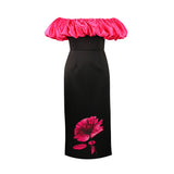 Crash One-Word Shoulder Dress Elegant Fashion High-Waisted Thin Flower Dress