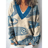Christmas Abstract 3D Print Big V-Neck Long-Sleeved