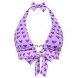 Toloer Sexy Sweet Love Print Metal Buckle Hanging Neck Tie Bra Vest-Outfit