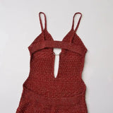 Red Knit Cut Out Strappy Hook Midi Dress-Outfit