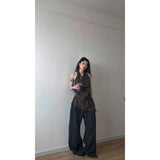 Temperament Collar Hanging Neck Vest Top Fashion Loose Feeling Loose Wide Legs Casual Pants Women Two