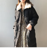 Faux rabbit fur collar women's winter down jacket long drawstring slim zipper ladies chic coat loose oversize outwear