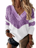 2025 New Colored Knitted Shirt Women's Autumn Winter Leopard Tard New V-Necked