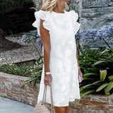 Summer New Multi-Sleeved Isn Casual Back Collar Slit Medium-Length Jacquard Dress-Outfit