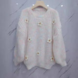 Autumn And Winter New Style Lazy Wind Soft Waxy Sweet Sweater Gentle Style Handmade Three-Dimensional Flower Sweater Head Girl-Outfit