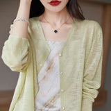 Toloer Hemp Knitting Cardigan Female Thin Ice Silk Linen Coat Sunscreen Clothes Summer Loose Outside The Shawl Air Conditioning Shirt-Outfit