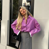 Toloer Dress 2024 New Women's Top Simple Casual Contrast Color Striped Long Sleeve Shirt Pink Loose Shirt-Outfit
