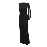Toloer Summer New Sexy Royal Sister Queen Aura Inclined Shoulder Ribbon Slim Temperament Elegant Dress Female-Outfit